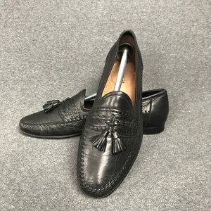 Santoni Italy Made Black Leather Tassel Loafers Handsewn Moc Toe Dress Shoes 10D